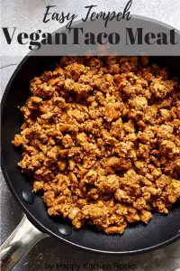Tempeh Taco Meat in a Skillet with Text Overlay