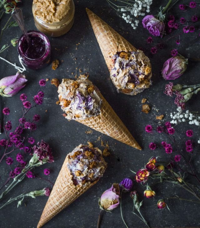 Peanut Butter and Blueberry ‘No-Churn’ Ice Cream