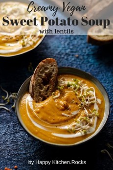 Creamy Vegan Sweet Potato Lentil Soup • Happy Kitchen