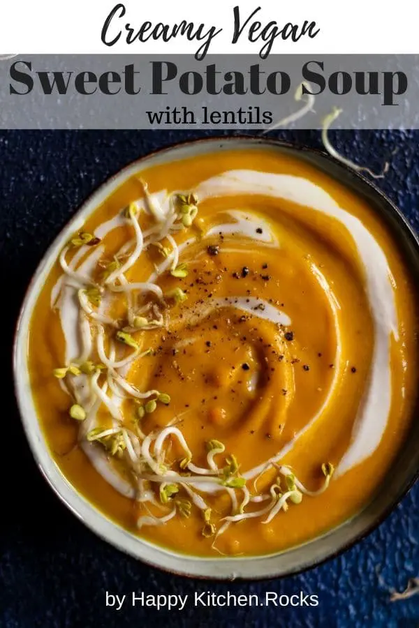 Vegan Sweet Potato Lentil Soup in a Bowl Pinterest