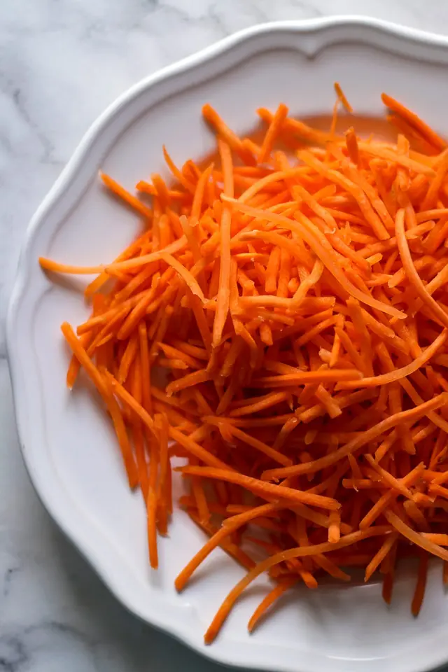 Shredded Carrots on a White Plate