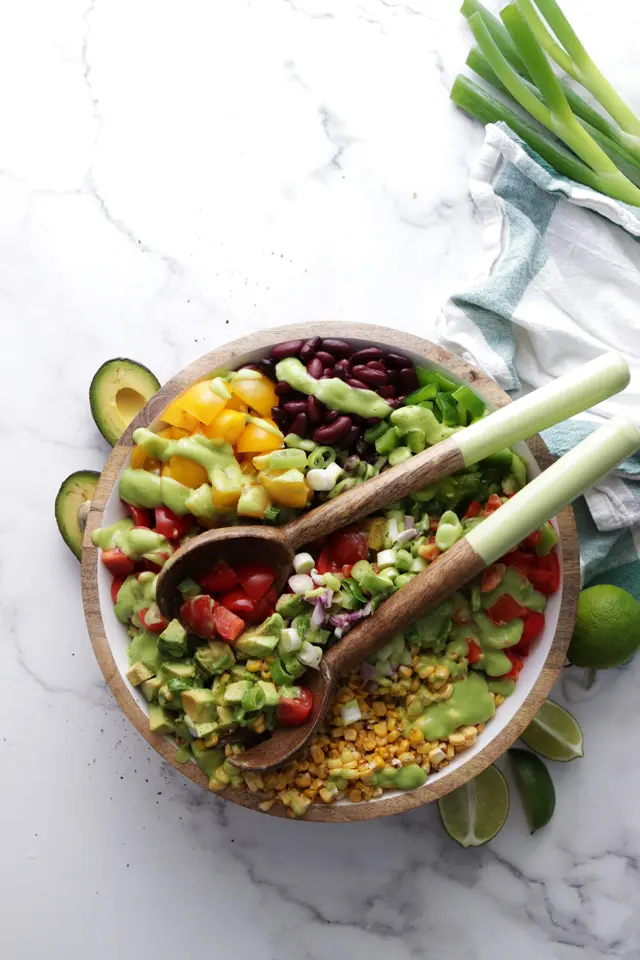Mexican Salad in a Bowl with Utencils