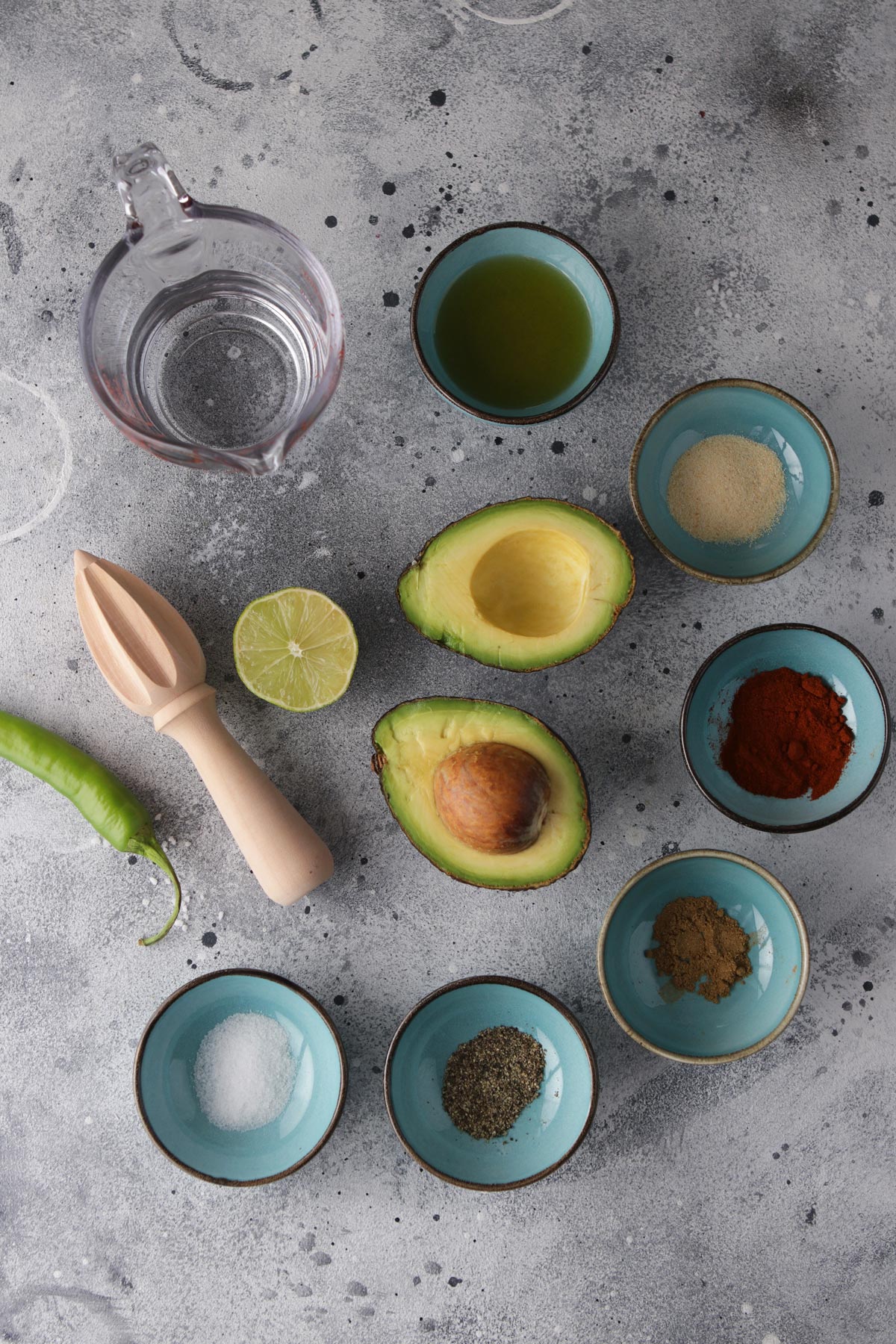 Ingredients for Avocado Dressing in Little Bowls