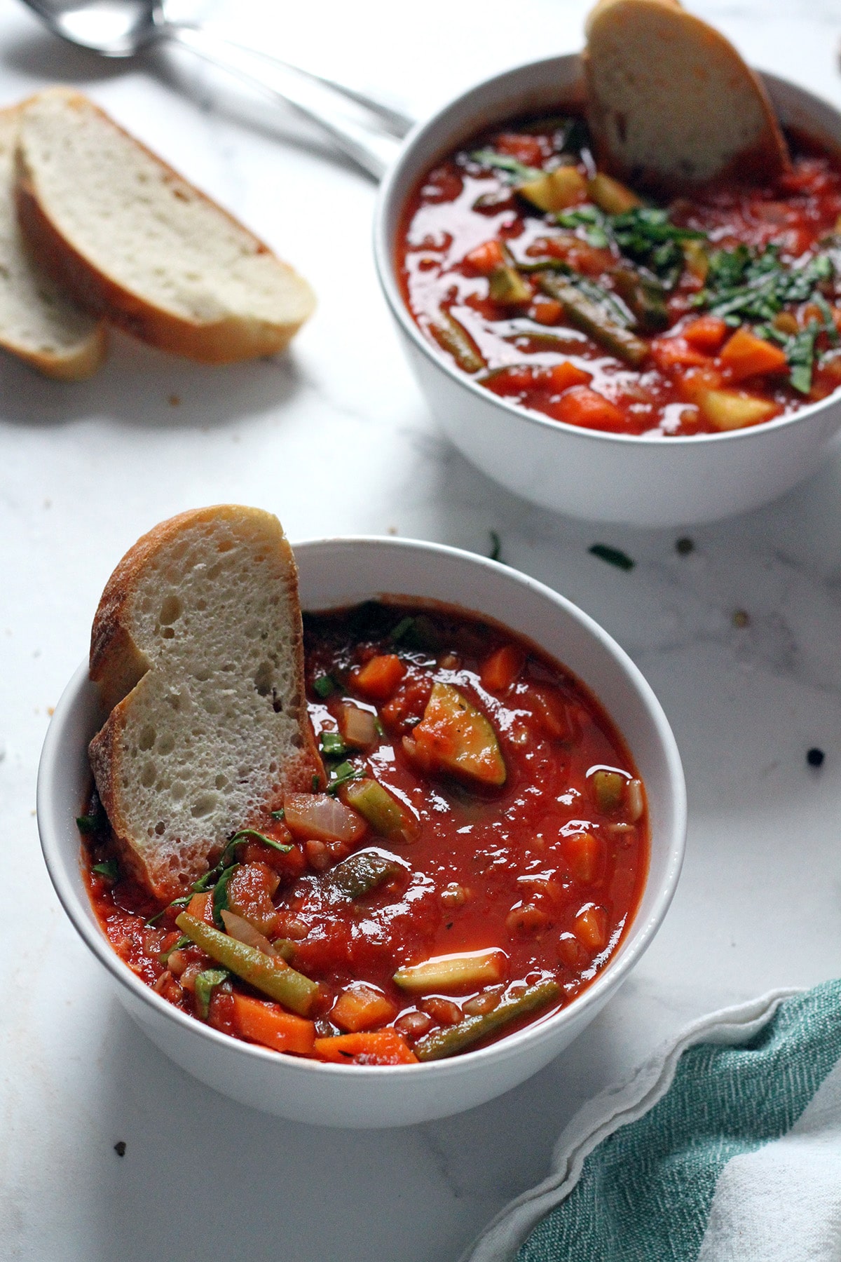 Vegan Minestrone Soup Shot with a Canon 50mm Lens
