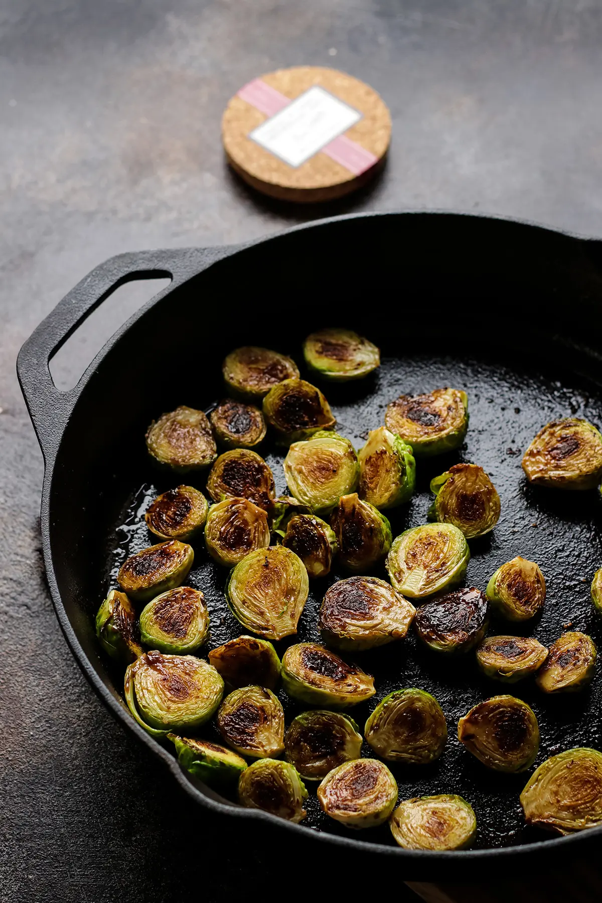 Balsamic Glazed Brussels Sprouts in a Pan.