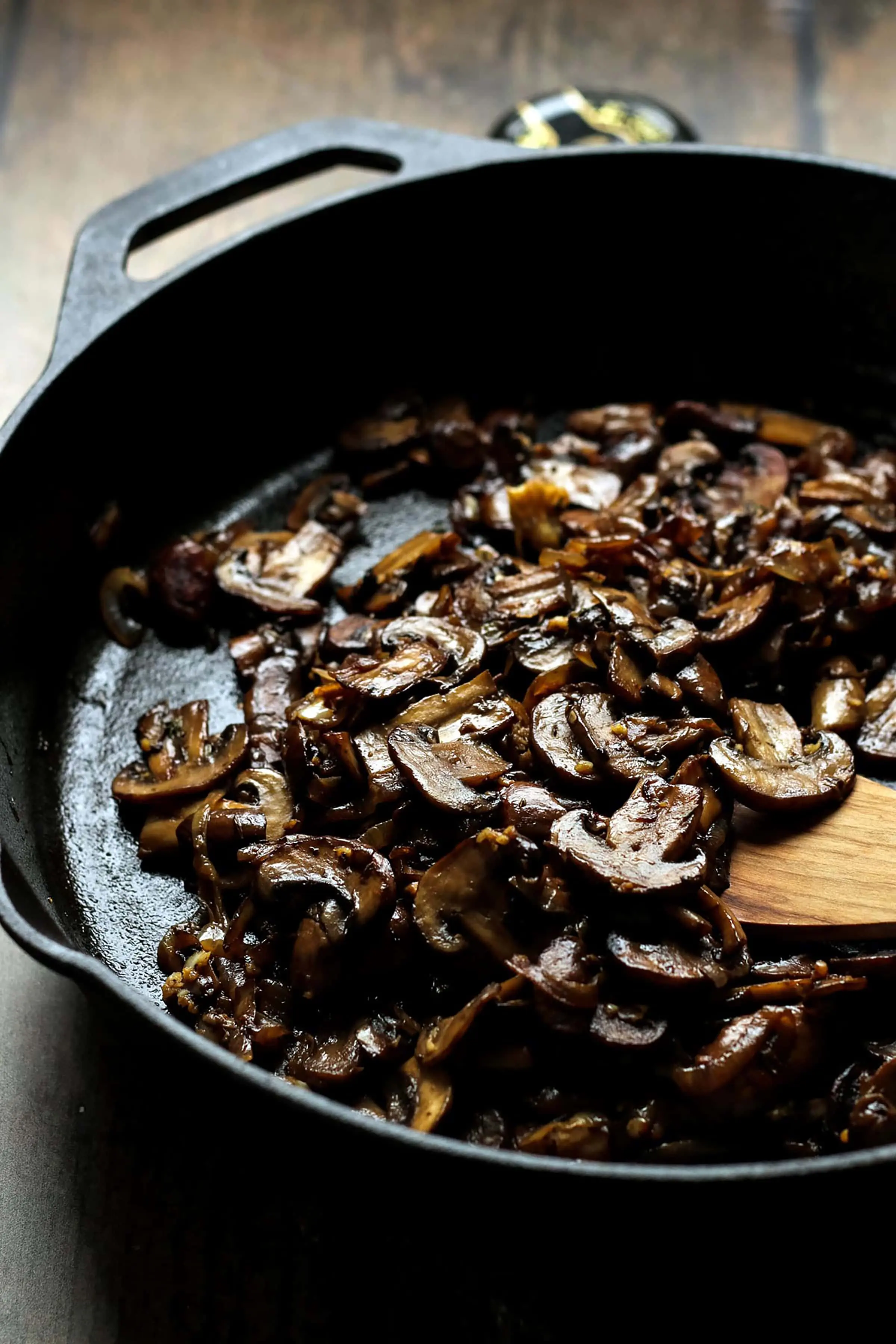 Mushroom Topping for Crostini in a Cast Iron Skillet.