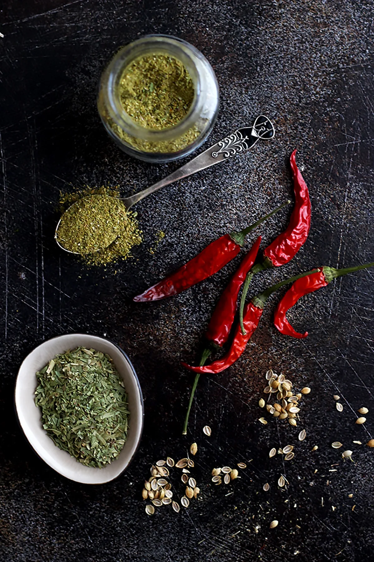 Georgian Spices and Chili Peppers Flatlay.