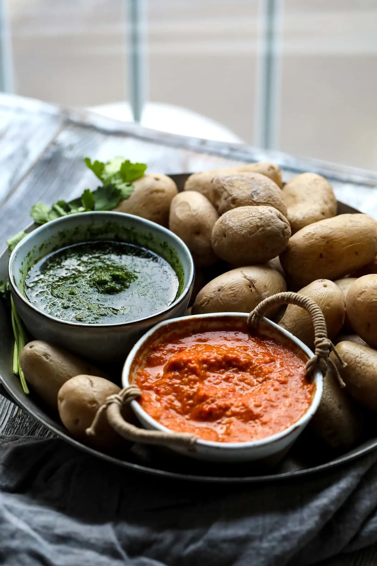 Canarian potatoes with mojo sauces.