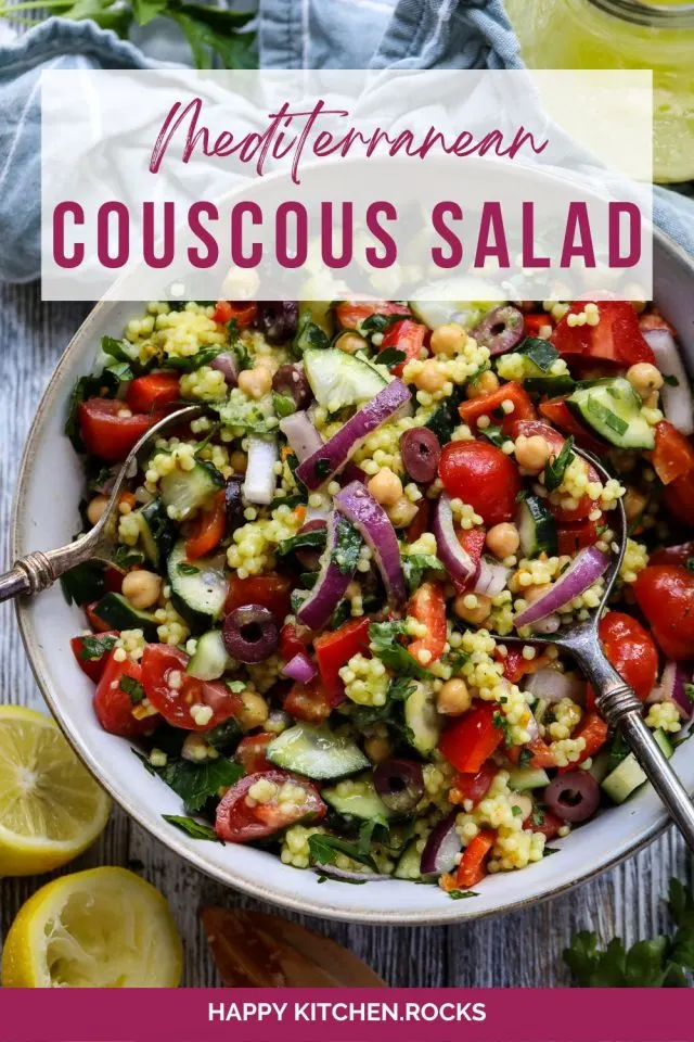 Mediterranean Couscous Salad Pinterest Pin.